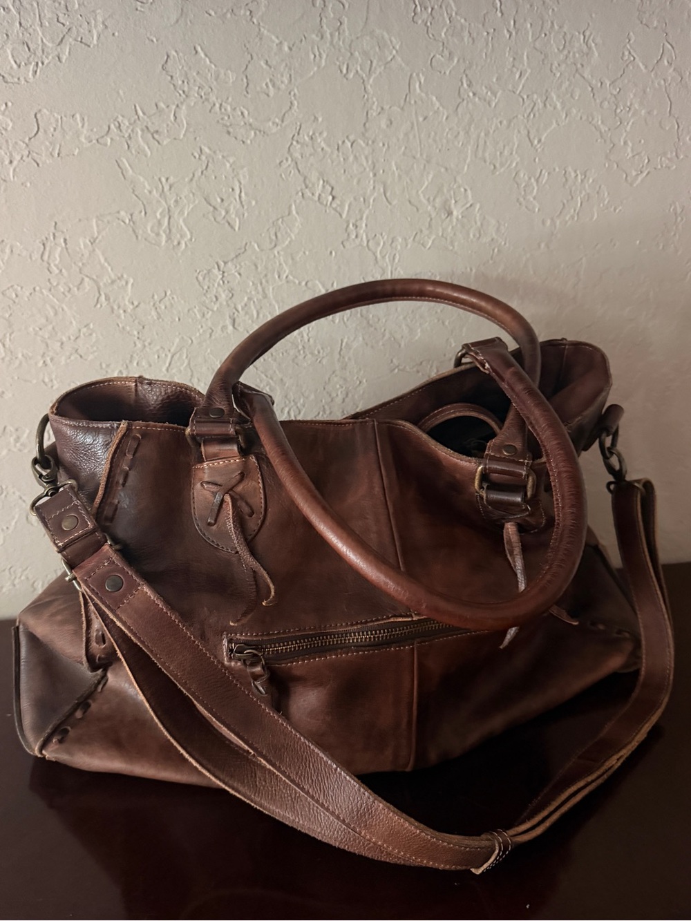 Bed Stu Tote Bag Distressed Dark Brown Leather Weekender Perfect Condition # 2 - Picture 7 of 16